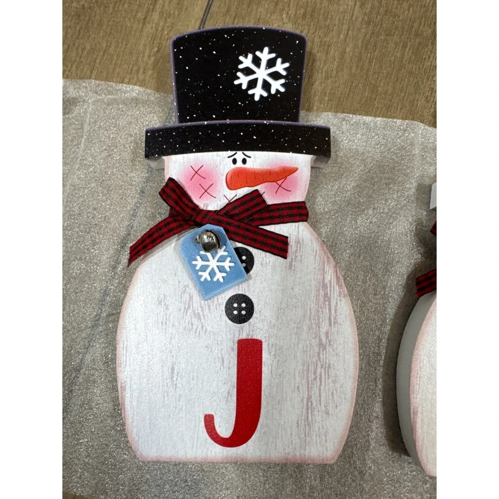 Set of 3 Wooden Snowman Figurines JOY Christmas Decor Tabletop Shelf Accent